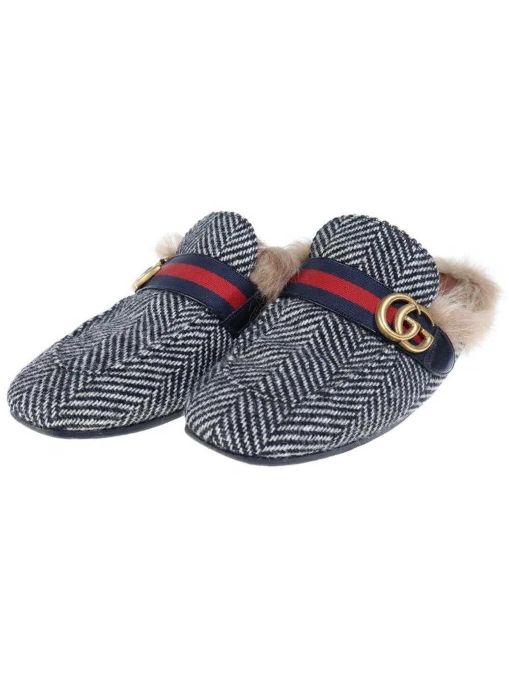 Gucci Michele Era Prince Town Fursandals Black White Sandals